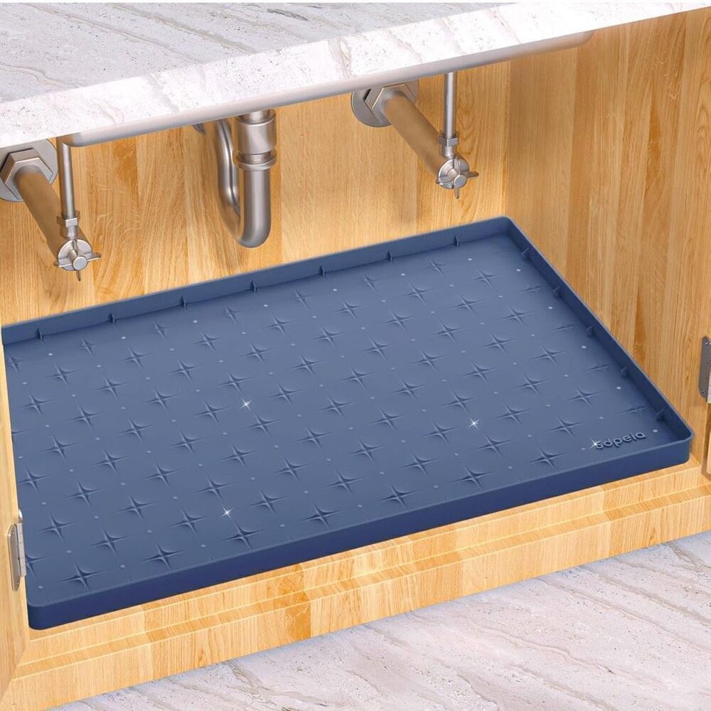Blue Under Sink Mat for [31" x 22"] Cabinet, Upgraded Silicone Waterproof New